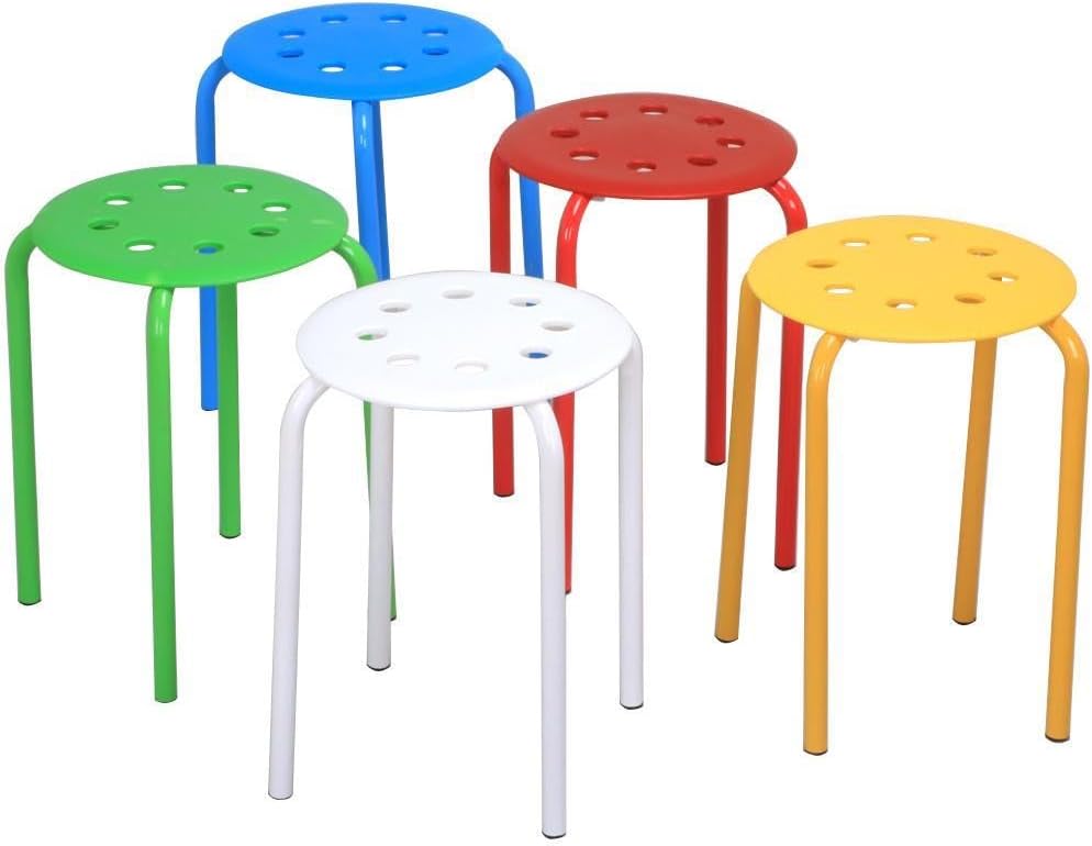 Yaheetech 17.3'' Stacking Stools Set of 5 Indoor Outdoor Industrial Stackable Bar Stools Colourful Decoration Portable Plastic Metal Chairs
