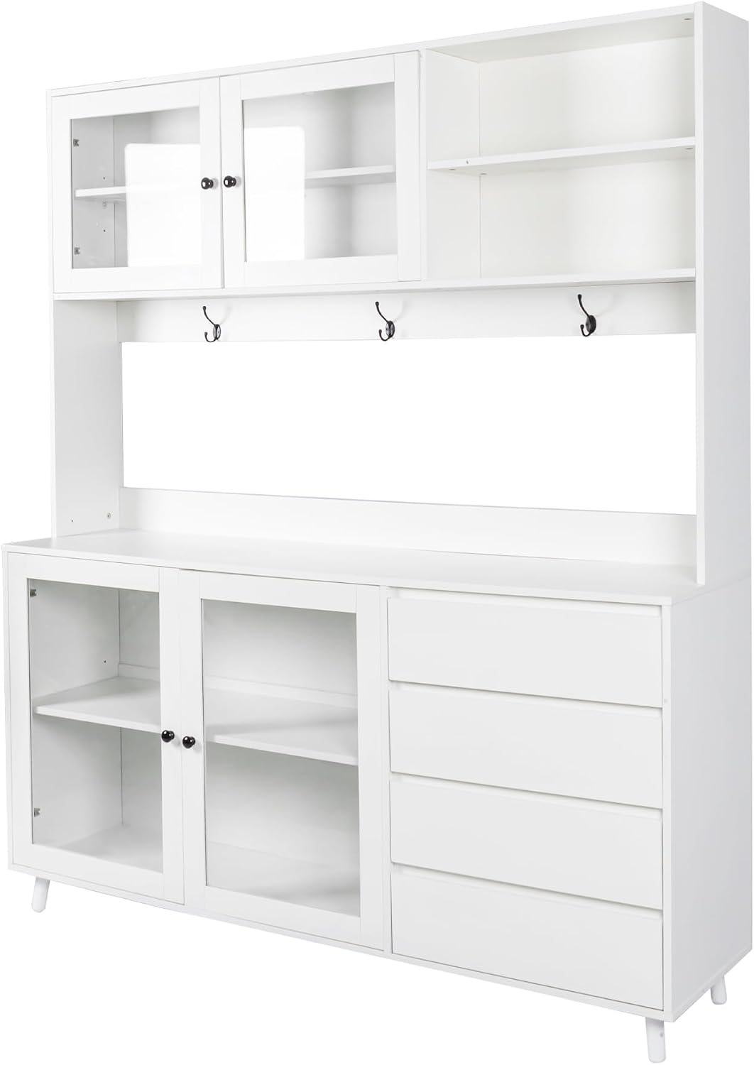74.8" Tall Freestanding Pantry Cabinet, Large Kitchen Pantry Storage Cabinet with 4 Doors, 4 Drawers and Microwave Rack, Modern Kitchen and Dining Room Furniture (White)