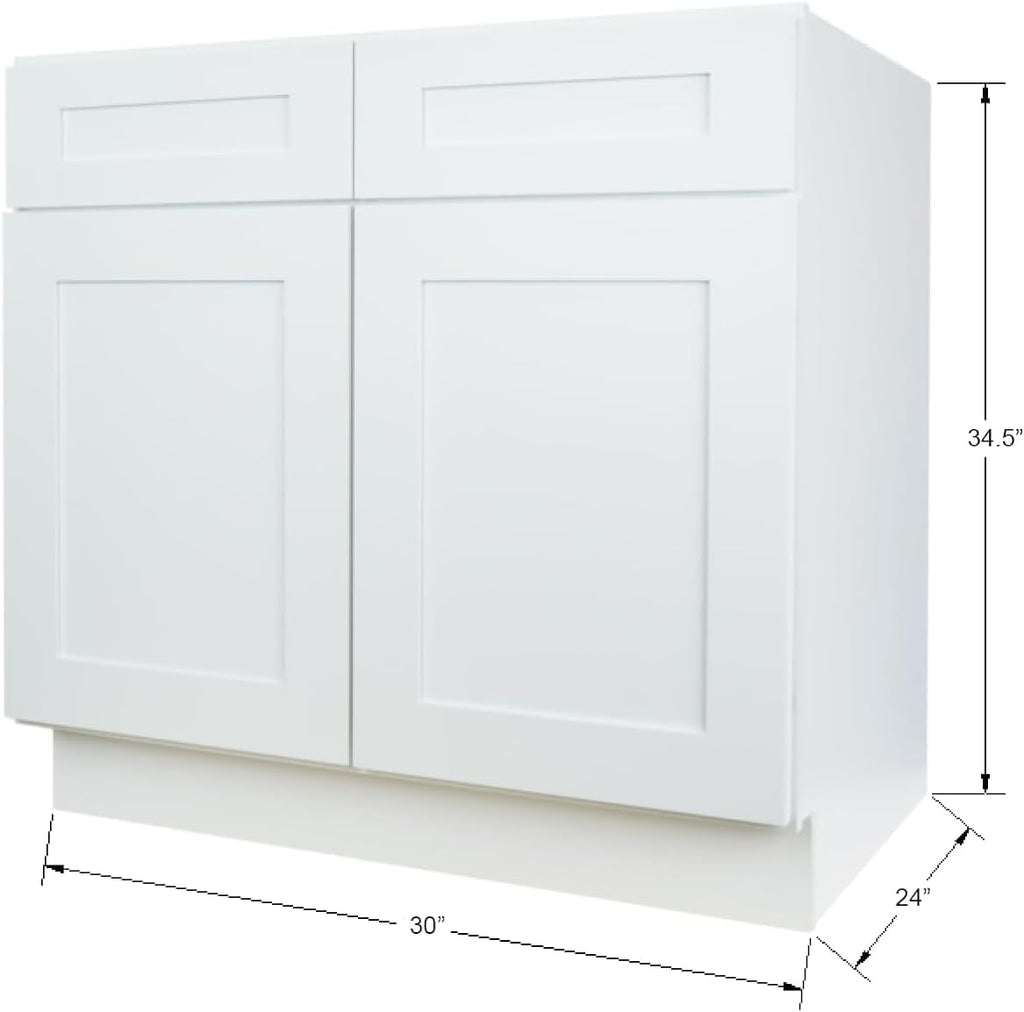 Hollywood Fabiani Design Sink Base Kitchen Cabinet 30 in. W x 24 in. D x 34-1/2 in. H, Shaker White - Solid Wood Frame, 1/2-Inch Cabinet-Grade Plywood Box, Soft-Close Doors, Ready to Assemble