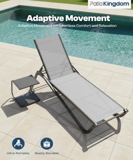 Aluminum Pool Lounge Chairs Set of 4 with 5 Adjustable Backrest, Textilene Fabric, Outdoor Lounge Chairs for Poolside, Beach, Deck, Backyard (White)