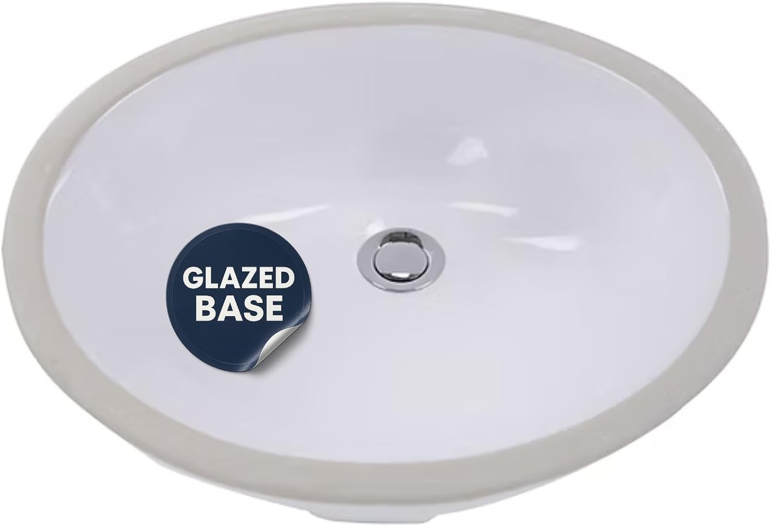 Nantucket Sinks GB-17x14-W Undermount Bathroom Sink – 17"x14" Oval White Bowl Bath Vanity Sink, Glazed Bottom for Open Console, w Overflow – Ceramic, High Gloss, Stain & Scratch Resistant