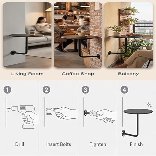 Wall Mounted Bar Table,12-20in Small Round Table, Modern Round Wall Desk, Floating Desk, Floating Side Table,Iron Floating Coffee Table for Small Spaces Bar/Bistro/Kitchen/Office(Red,19.7 in)