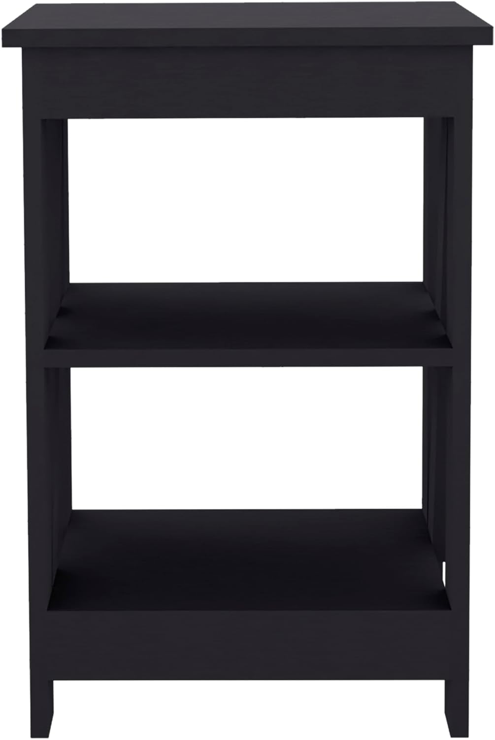 3-Tier End Table Modern Design: Black Wooden Side Table with Slanted Support - Compact 15.7x15.7 Inch for Small Studio Office & Workspace Storage Solution