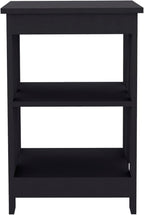 3-Tier End Table Modern Design: Black Wooden Side Table with Slanted Support - Compact 15.7x15.7 Inch for Small Studio Office & Workspace Storage Solution