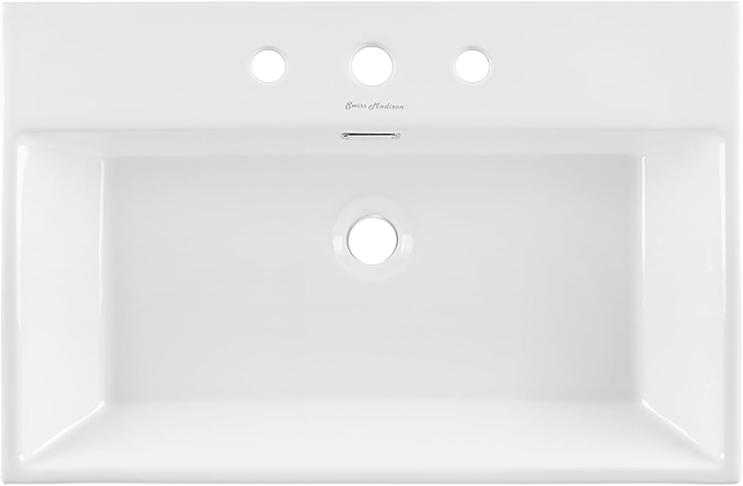 Claire 24" Console Sink White Basin Black Legs with 8" Widespread Holes