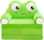Plush Foldable Kids Sofa Cover,Cute Cartoon 2 in 1 Kids Sofa Cover Backrest Flip Open Sofa Bed Cover for Living Room Bedroom(Without Liner Filler)(D)