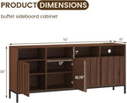 COCO DESIGN 70" Large Buffet Sideboard Cabinet with Power Outlets & Adjustable Shelves, Modern Farmhouse Accent Storage Credenza Console for Kitchen, Living Room, Walnut