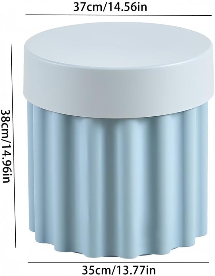 Storage Round Side End Table, Small Coffee Table with Stool Lids, Creative Pla Sofa Table for Living Room, Home and Office(Blue)