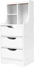 Nightstand White Bedside Table with 3 Drawers & 3 Open Bookshelf End Table Modern End Side Table Storage Cabinet for Living Room, Bedroom, Study Room, 14.56L*11.81W*33.46H inch