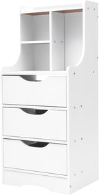 Nightstand White Bedside Table with 3 Drawers & 3 Open Bookshelf End Table Modern End Side Table Storage Cabinet for Living Room, Bedroom, Study Room, 14.56L*11.81W*33.46H inch