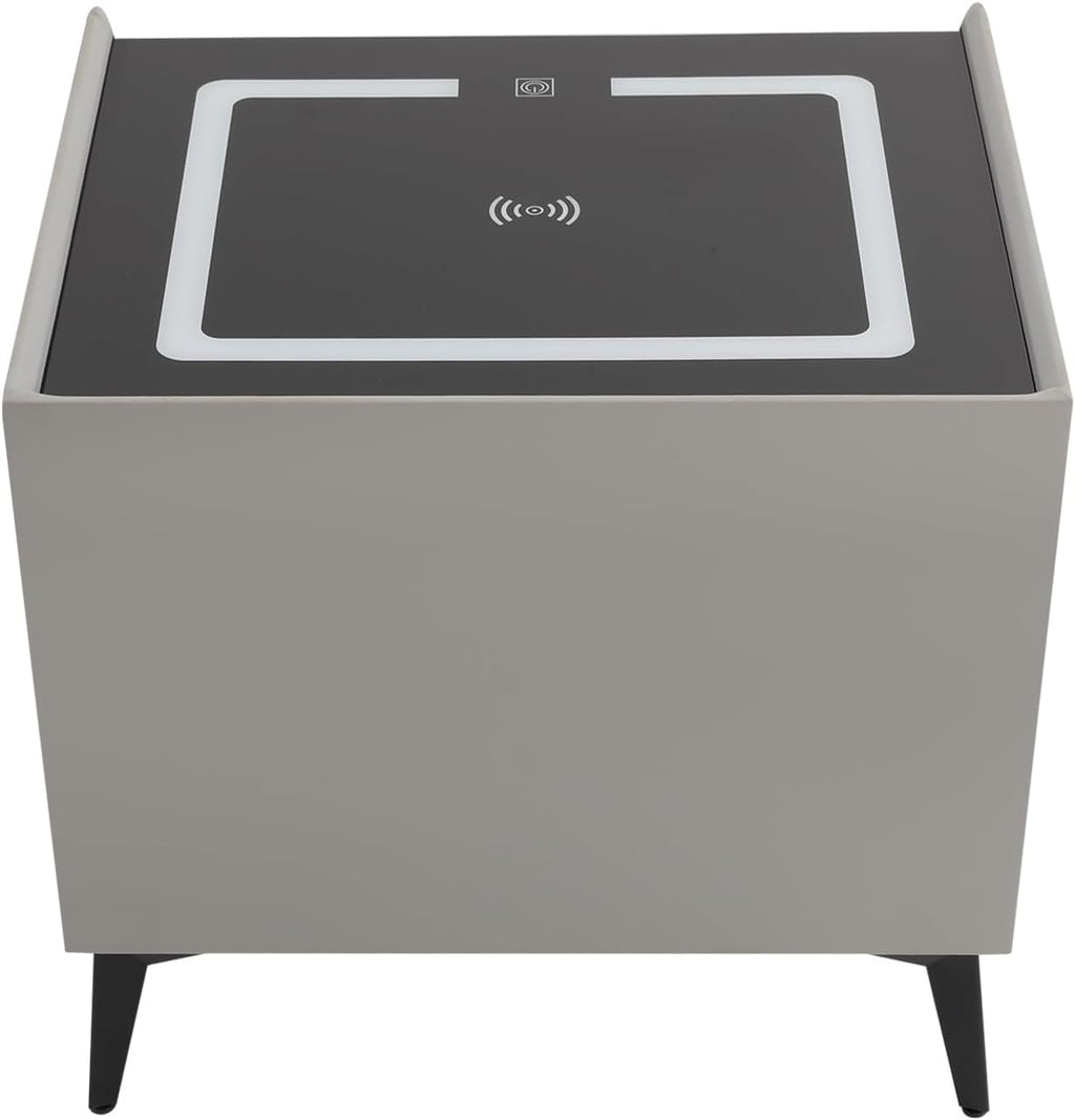 3 Color LED Nightstand with Wireless Charging Station & USB Ports, 2 Drawers Modern Night Stand Bedside Table End with Fingerprint Lock & Bluetooth Speaker Table for Bedroom, Living Room (Light Gray)