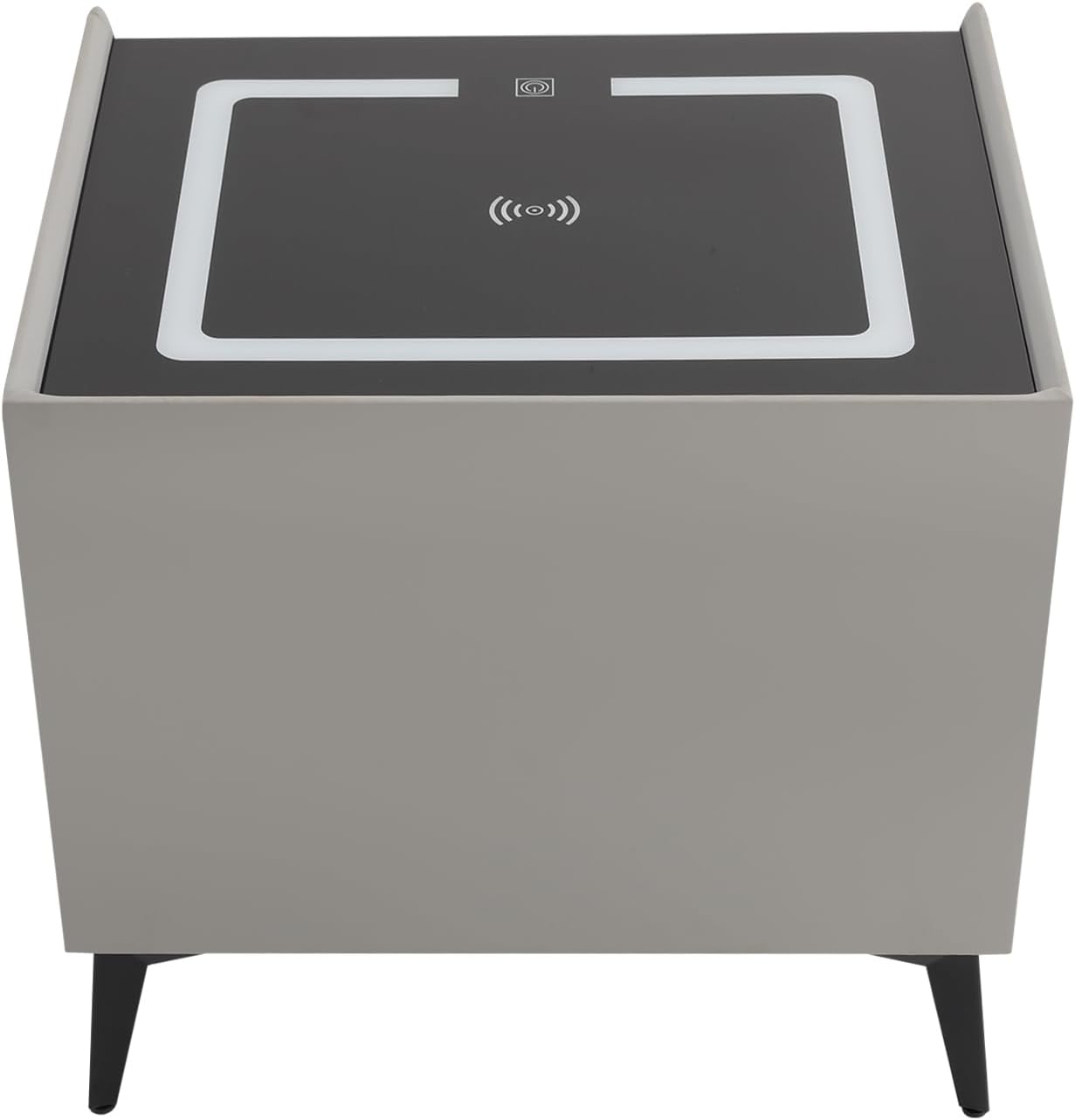 3 Color LED Nightstand with Wireless Charging Station & USB Ports, 2 Drawers Modern Night Stand Bedside Table End with Fingerprint Lock & Bluetooth Speaker Table for Bedroom, Living Room (Light Gray)