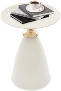 Small Drink Pedestal End Table, Modern Round Metal Pedestal Accent Tables, 15.35x221.65in Bullet Head Shaped Side Table for Living Room, Bedroom, Stable Base (Creamy White)