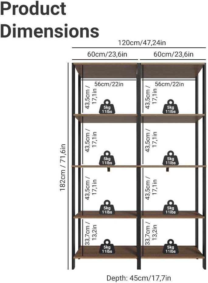Madesa Kitchen Pantry Storage Rack with 10 Open Shelves 47" L Multiuse Modular Cabinet for Kitchen Organization - Black/Brown