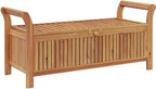 Outdoor Storage Bench with Cushion 49.6 Inch Acacia Wood Garden Seating Organizer for Patio Deck Backyard Gray