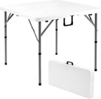 Byliable 34" Folding Square Card Table, Portable Heavy Duty HDPE Fold-in-Half Folding Table with Carrying Handle for Indoor/Outdoor Use – Ideal for Picnic, Camping, Parties, White