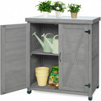 31" Weatherproof Small Storage Cabinet, Storage Cabinets with Hemlock Wood, Tool Cabinet with Magnetic Door for Patio & Garage, Gray