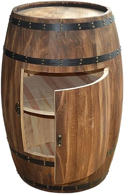 Wood Whiskey Barrel Tables, Barrels Side Table with Door, Bar Decorative Wine Cabinet with Shelf for Home, Wine Cellars and Bar(23.62 * 15.35in)