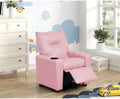 Lilola Home Perline 23" W Pink PU Leather Kids Recliner Chair – Faux Leather Toddler Armchair with Cup Holder and Soft Padded Back for Bedroom or Playroom
