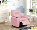 Lilola Home Perline 23" W Pink PU Leather Kids Recliner Chair – Faux Leather Toddler Armchair with Cup Holder and Soft Padded Back for Bedroom or Playroom