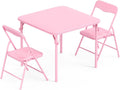JOYMOR Kids Folding Table and Chairs Set, 3-Piece Metal Frame Activity Set with Easy-Fold Design for Playroom & Classroom (Pink)