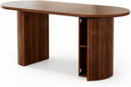 70.8" Oval Dining Table for 4-6 People, Mid-Century Modern Kitchen Table with Hidden Storage, Oval Dining Table with Fluted Tambour Doors for Dining Room, Living Room, Home Office, Walnut