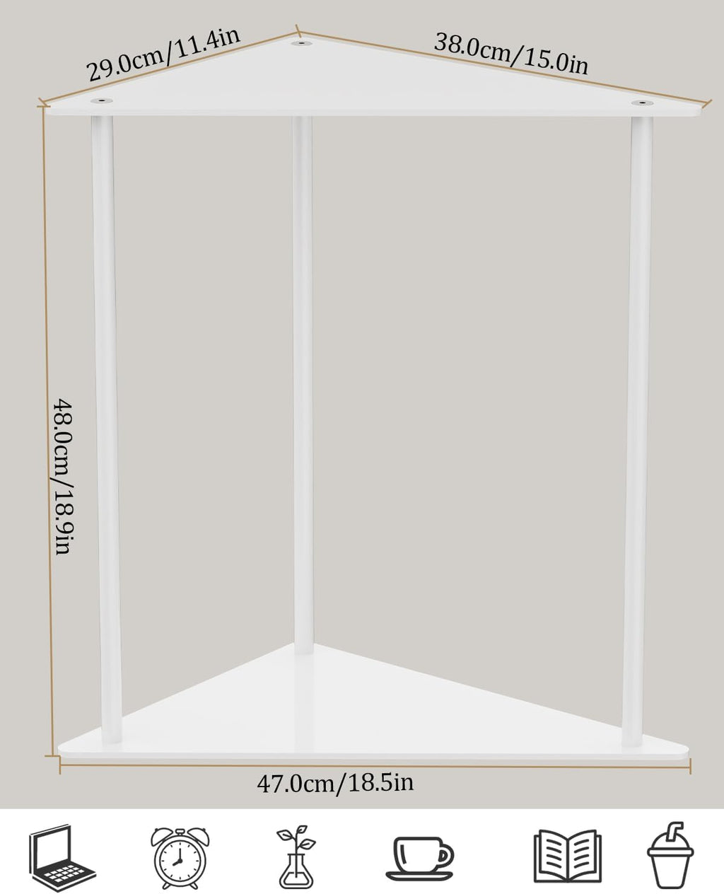 Yawinhe Metal Side Table,Small End Table with 2-Tier Storage Shelves,Coat Rack,Sturdy Wooden Stand Tree with 8 Hooks