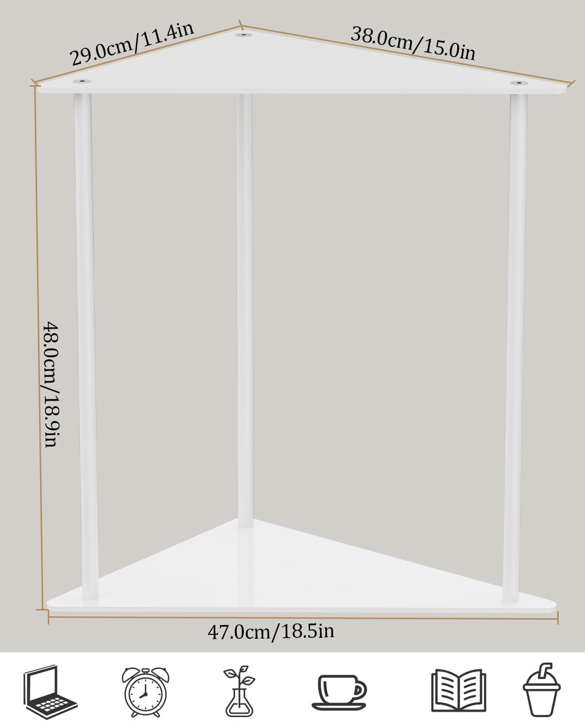 Yawinhe Metal Side Table,Small End Table with 2-Tier Storage Shelves,Coat Rack,Sturdy Wooden Stand Tree with 8 Hooks