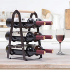 Wine Rack, 6 Bottle Wooden Countertop Free Standing Shelf,3 Tier Bottle Holder Stand for Home Bar Tabletop, Cabinet Inserts, Kitchen, Wine Cellar Storage No Assembly(Black)