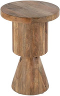 Beaumont Lane 15" Round Solid Mango Wood Side Table, Natural Brown Lacquer Finish, Hand-Carved Detailing, Pedestal Base, Fully Assembled Accent Table for Living Room, Bedroom, or Hallway