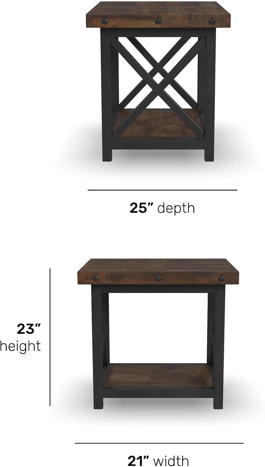 Flexsteel Craftsman Solid and Sustainable Acacia Wood End Table with Drawer, Nightstand with Storage, Living Room and Bedroom Furniture, Small Narrow End Table, Dark Brown, 21W x 25D x 23H