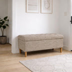 Homepop Home Decor | Tufted Ainsley Button Storage Ottoman Bench with Hinged Lid | Ottoman Bench with Storage for Living Room & Bedroom,Midtone Gray