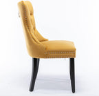 KEIKI Velvet Tufted Dining Room Chairs Set of 2, Kitchen Nailhead Trim Chairs with Solid Wood Legs and Padded Seat, Gold