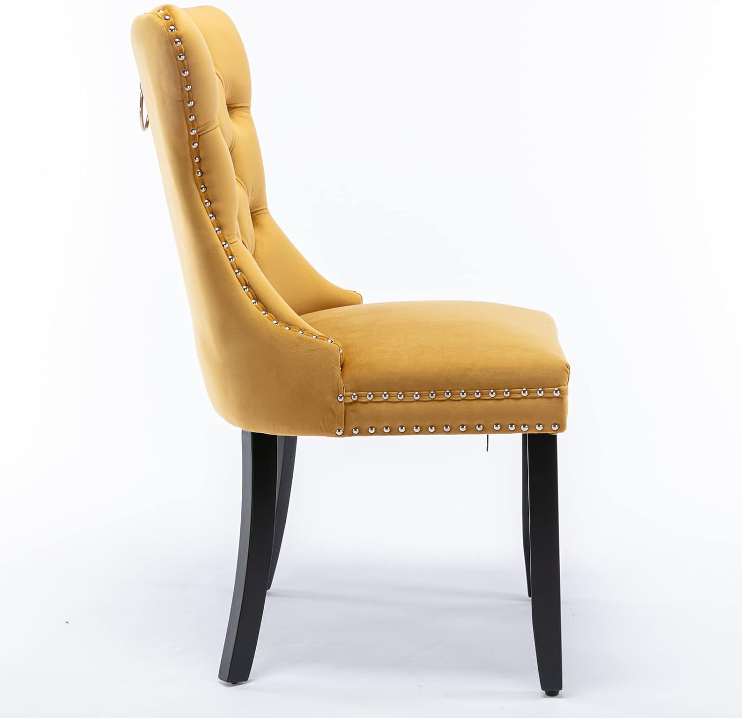KEIKI Velvet Tufted Dining Room Chairs Set of 2, Kitchen Nailhead Trim Chairs with Solid Wood Legs and Padded Seat, Gold