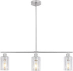 3 Lights Kitchen Island Lighting Brushed Nickel Pendant Light Fixtures with Glass Shade 31" Dining Room Chandeliers Adjustable Height Modern Linear Ceiling Hanging Light for Living Room, Foyer