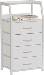 Furnulem Tall Nightstand with 4 Fabric Drawers, Small Dresser for Bedroom | White Dorm Bedside Table , Dresser for Closet, Storage Drawer for Living Room, Entryway, Furniture, Metal Frame, Wood Top