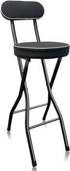 Portable Folding Bar Stool with Padded Seat Counter Height Foldable Chair for Kitchen Garden Office Adjustable(Black,24inch/60cm)