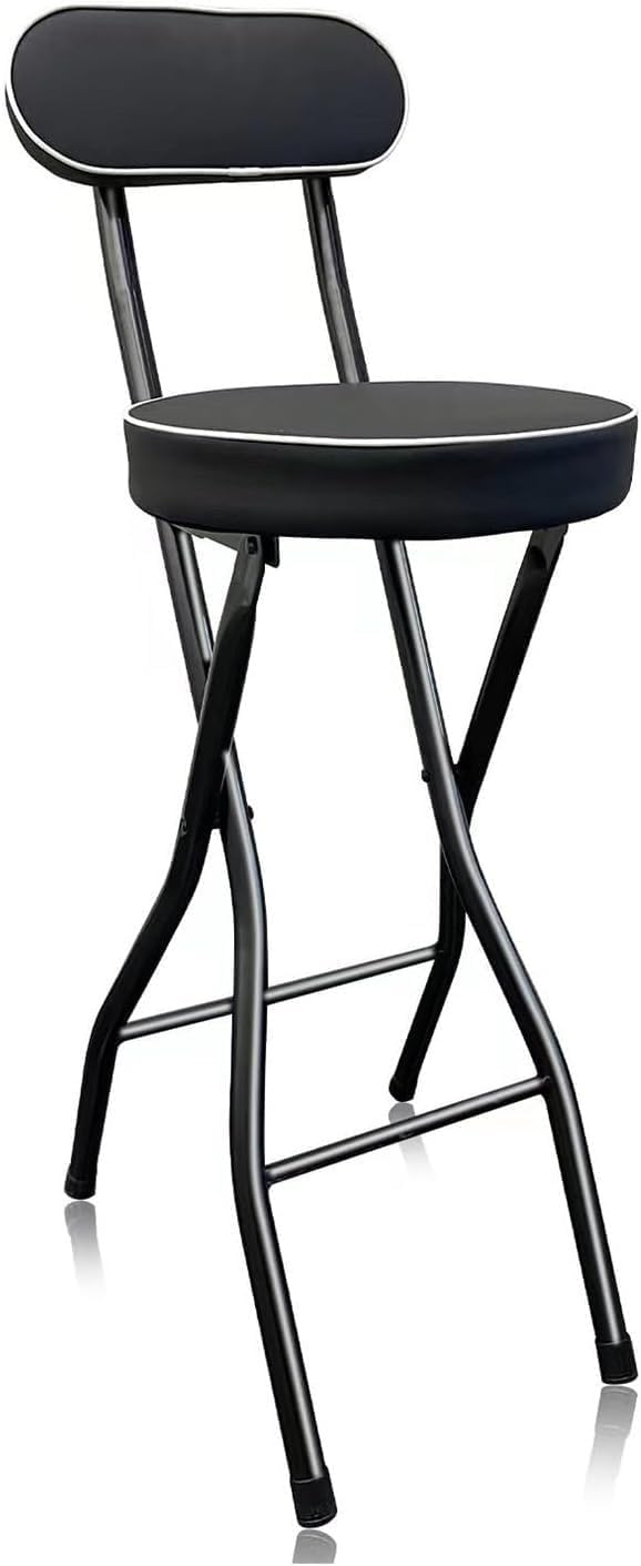 Portable Folding Bar Stool with Padded Seat Counter Height Foldable Chair for Kitchen Garden Office Adjustable(Black,24inch/60cm)