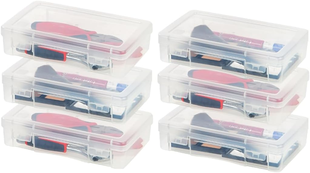 IRIS USA Clear Storage Cases, 6-Pack, |Made in USA|, Plastic Bead Organizing Containers with Snap Lid for Arts, Crafts, Ephemera, Stickers, & Dance Cheer, Clear - Medium