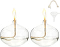 SUPERFINDINGS 2 Sets Clear Glass Oil Lamp Round Refillable Liquid Petite Oil lamp 11.5 x 10.2 cm Burning with Wick and Holder Included for Indoor Lighting and Outdoor Events