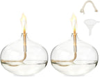 SUPERFINDINGS 2 Sets Clear Glass Oil Lamp Round Refillable Liquid Petite Oil lamp 11.5 x 10.2 cm Burning with Wick and Holder Included for Indoor Lighting and Outdoor Events