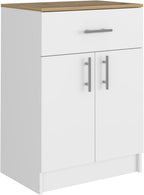 Modern Kitchen Pantry, Storage Cabinet with 1 Drawer, Particle Board, White + Light Oak, for Dining Room, Easy to Clean