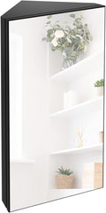 eclife 24" Bathroom Corner Medicine Cabinet W/Mirror, Single Door Bathroom Black Wall Mount Mirror Cabinet, Hanging Triple Shelf Storage Cabinet Opens Left to Right
