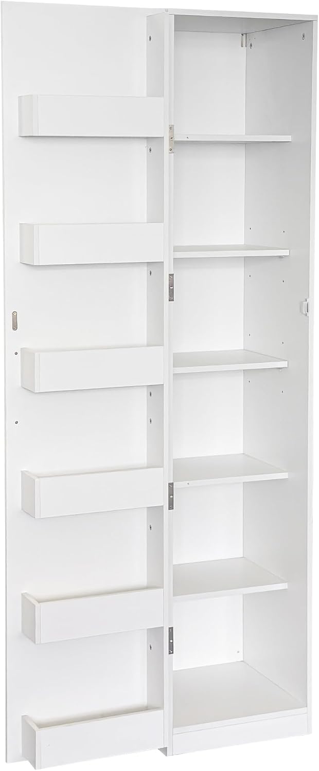 LUMISOL Tall Kitchen Pantry Cabinet with 6 Shelves and 6 Side Racks, Modern Buffet Cupboards Sideboard with Doors, Kitchen Hutch with Adjustable Shelves for Living Room Dining Room, White