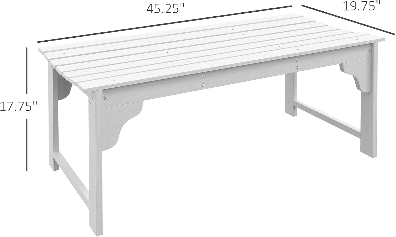 Garden Bench Seat, White Slatted Wooden Outdoor Bench with Curved Seat, Patio Park Bench for Front Porch Backyard Deck Lawn Yard Garden Entryway Seating