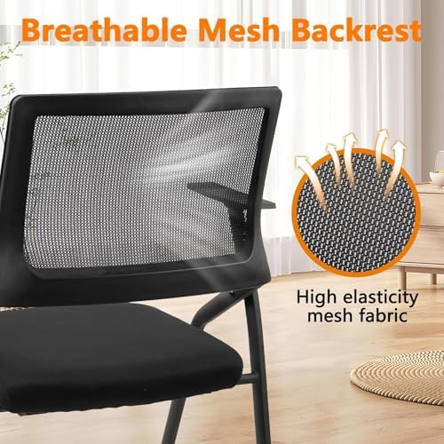 CLATINA Ergonomic Stackable & Foldable Conference Room Chairs, Mesh Office Chair with Arms and Wheels for Office Waiting Room Meeting Lobby Church School Receptions and Training Black (10 pk)