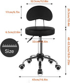 KKTONER Rolling Stool with Mid Back Height Adjustable Chair PU Leather Swivel Chair with Wheels for Office Home Task Drafting (Black)