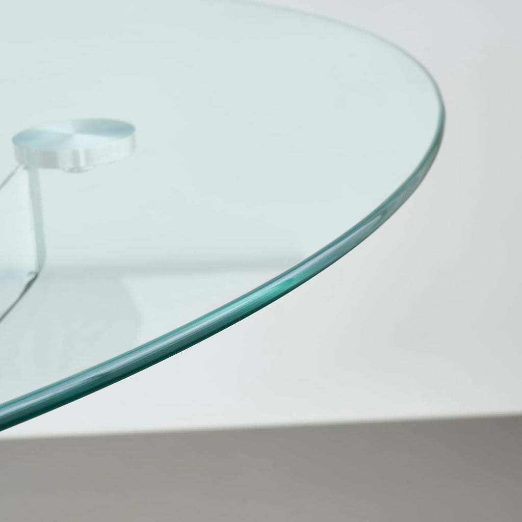 Modern Dining Table for 4 People, 36" Round Dining Table with Silver Chrome Metal X-Base, Circle Tempered Glass Dining Room Table, Small Kitchen Dining Room Tables Dinner Tables