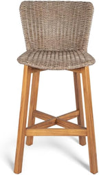 Saiveina Lymington Outdoor Bar Stool, Teak Finished Wood with Light Brown Wicker, Set of 2