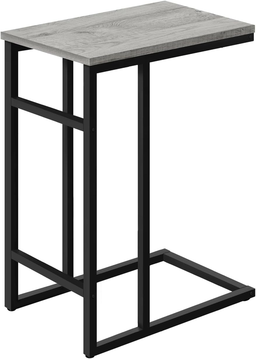 Accent Table, C Shaped, End, Side, Snack, Living Room, Bedroom, Grey Laminate, Black Metal, EN476